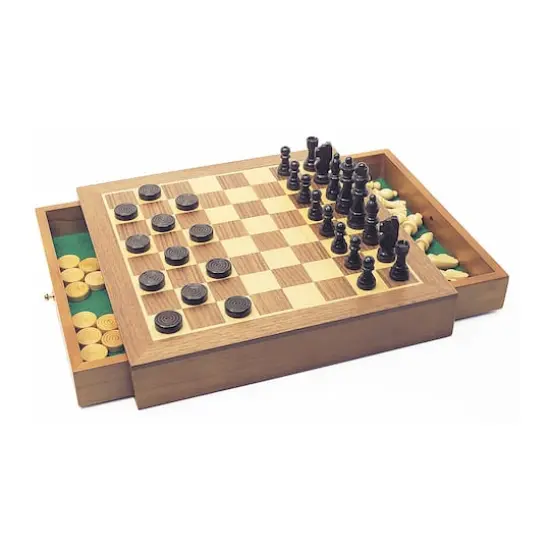 Deluxe Wooden Chess, Checkers & Draughts Game Set {1}