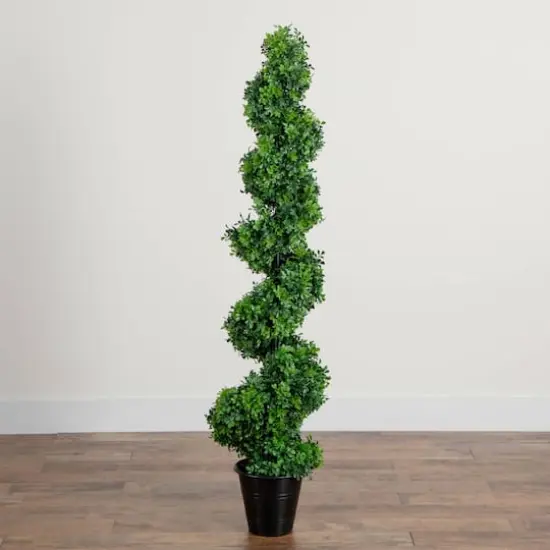5ft. UV-Resistant Boxwood Spiral Topiary Artificial Tree in Decorative Planter {5}