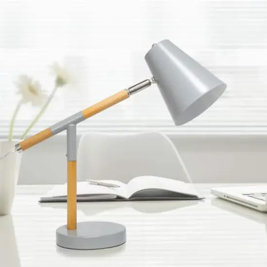 Simple Designs 16.7" Wooden Pivot Desk Lamp Matte Gray and Wood {5}