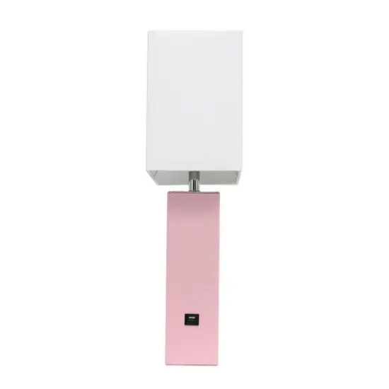 Lalia Home Lexington 21" Leather Table Lamp with USB Charging Port Pink {12}