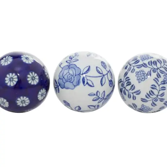 3" Blue & White Patterned Ceramic Vase Filler Orb Set {4}
