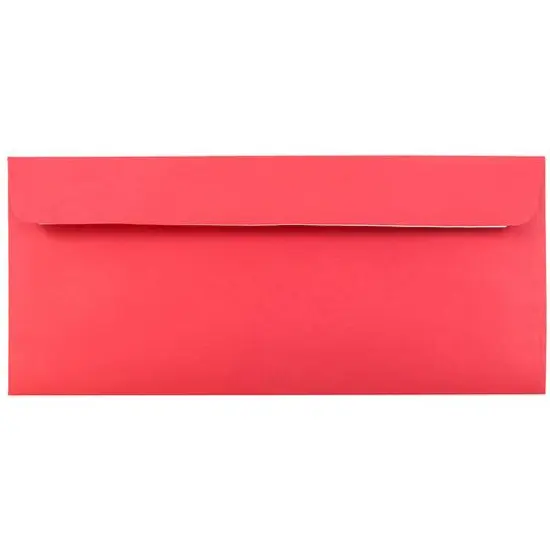 JAM Paper 4" x 9.5" Red Recycled Business Peel & Seal Envelopes, Bulk {3}