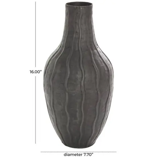 16" Black Metal Snakeskin Inspired Vase with Dimensional Wavy Accents {8}