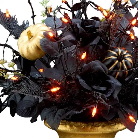 16" Chic Eek Black LED Halloween Centerpiece in Gold Urn {4}