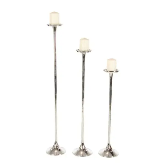 Aluminum Modern Candle Holder Set Silver {1}