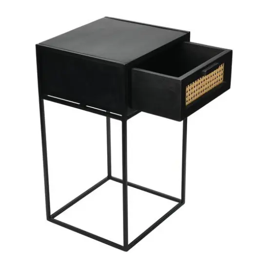 Hello Honey&reg; 22" Black Cane & Mango Wood End Table {7}