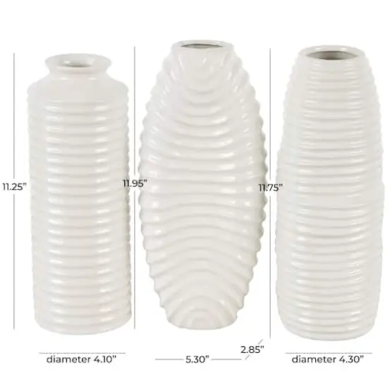 White Ceramic Dimensional Ribbed Vase with Varying Shapes Set {4}