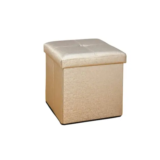 Simplify Metallic Faux Leather Folding Storage Ottoman Cube Bronze {1}