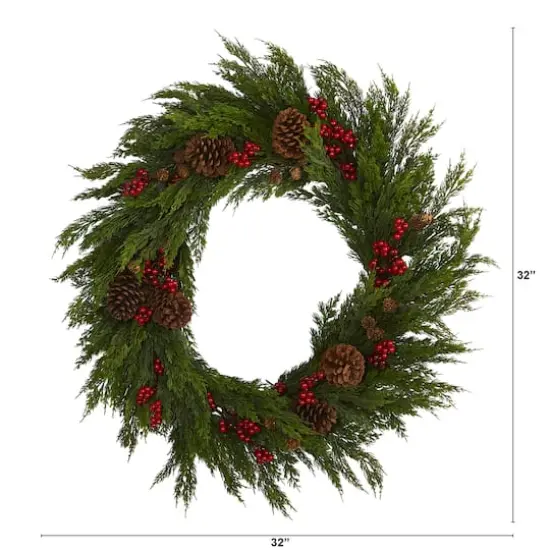 2.6ft. Cypress with Berries & Pinecones Wreath {4}