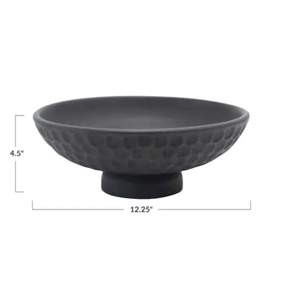 Hello Honey&reg; 12" Black Modern Wood Footed Serving Bowl with Carved Circles {4}