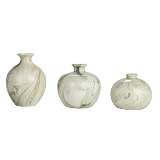 Hello Honey&reg; Green Decorative Stoneware Vase with Marbled Designs Set {8}