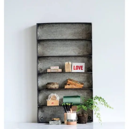 Hello Honey&reg; 35.5" Distressed Gray Metal 6 Tier Wall Shelf {7}
