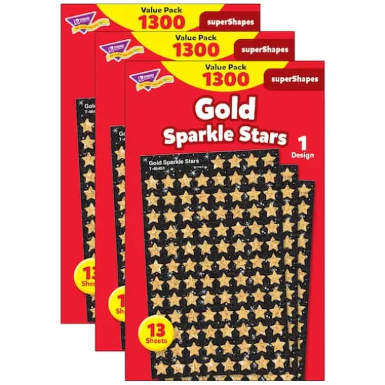Trend Enterprises® superShapes Gold Sparkle Stars, 3 Packs of 1,300 {1}