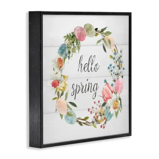 Stupell Industries Hello Spring Floral Egg Wreath Framed Giclee Art Black {4}