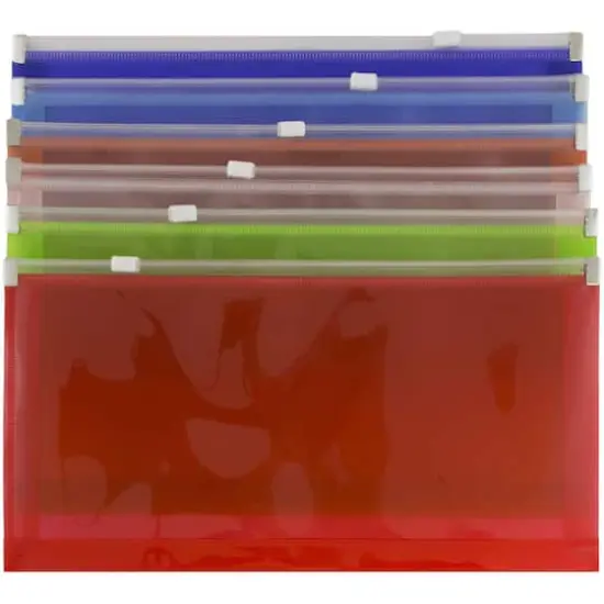 JAM Paper 5" x 10" Assorted Zip Closure Plastic Envelopes, 6ct. {5}