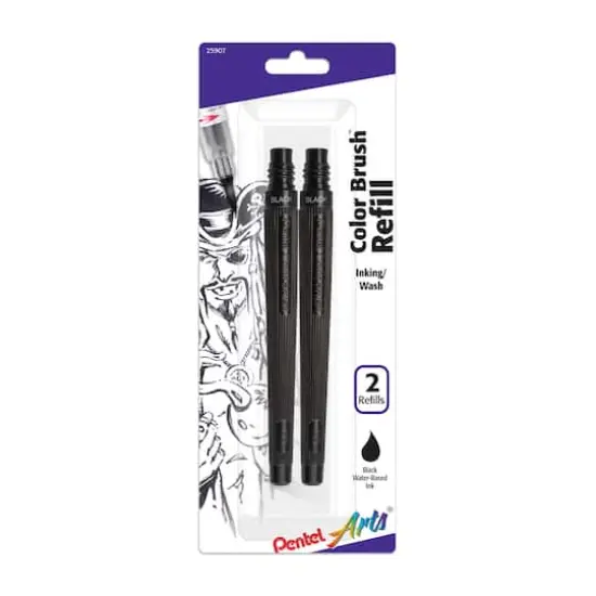 Pentel Arts&reg; Black Color Brush Pen Refill Ink Cartridges, 2ct. {1}