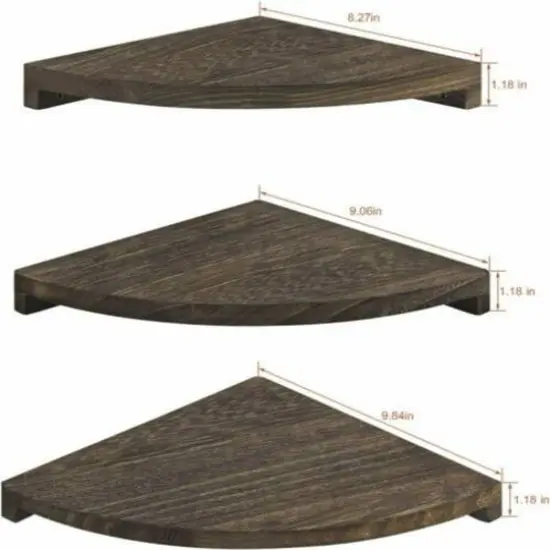 Brown Rustic Floating Corner Wall Shelf Set {3}
