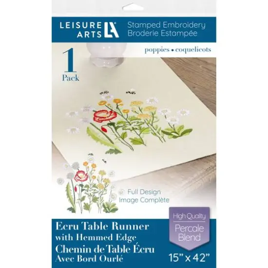 Leisure Arts&reg; Poppies Ecru Table Runner Stamped Embroidery Kit {1}