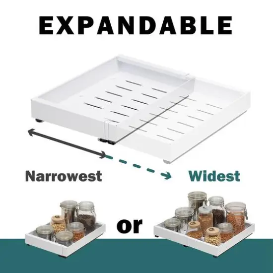 SunnyPoint Pull-Out Cabinet Organizer Expandable Drawer Shelf White {6}