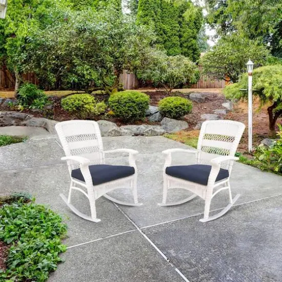 42" Wicker Rocker Chair with Cushion White {4}