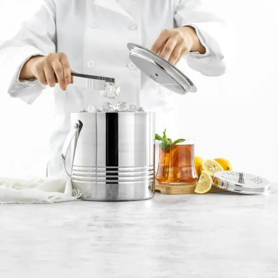 JoyJolt&reg; Double Wall Stainless Steel Ice Bucket with Strainer & Tongs {5}