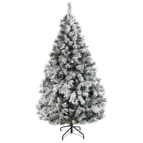 6ft. Unlit Flocked White River Mountain Pine & Pinecones Artificial Christmas Tree {1}