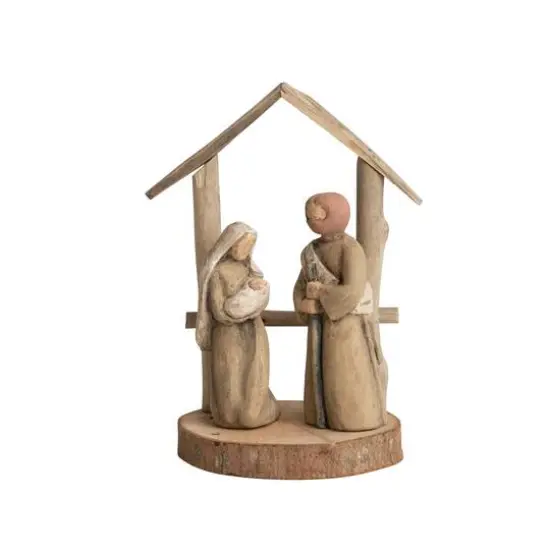 Hello Honey&reg; 5" Natural Handmade Driftwood & Paper Mache Nativity with Wood Base {1}