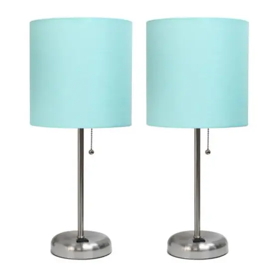 LimeLights 19.5" Brushed Steel Base Lamps with Charging Outlets, 2ct. Aqua {1}