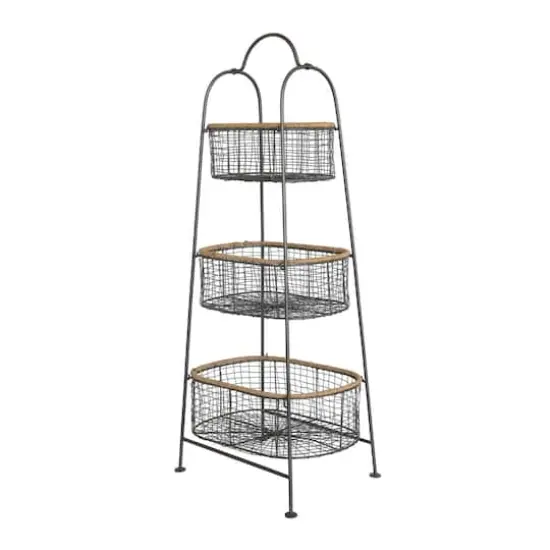 Hello Honey® 3.5ft. Metal & Rattan 3-Tier Stand with Removable Baskets {4}