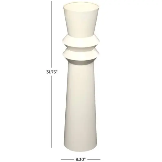 2.5ft. Cream Metal Tall Art Deco Fluted Floor Vase {6}