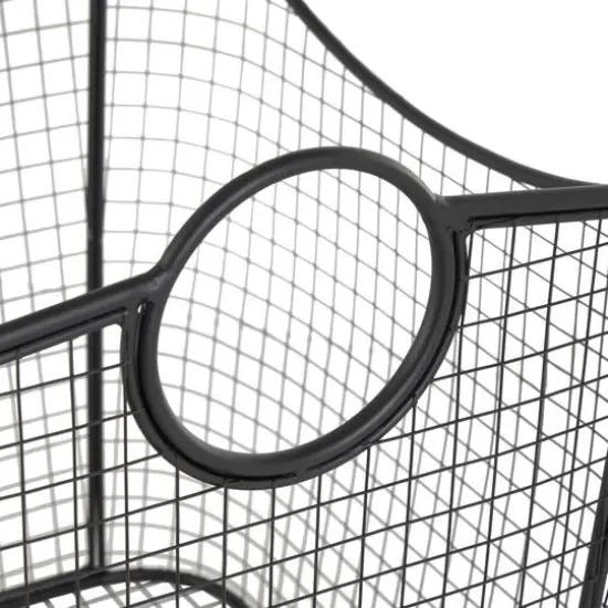 30.25" Black Metal Open Frame Wire Grid Storage Basket with Curved Sides & Ring Handles {8}