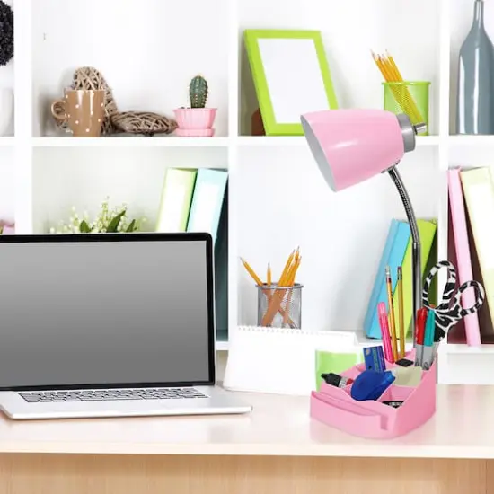 LimeLights 18.5" Gooseneck Desk Lamp with Tablet Stand and Charging Outlet Pink {4}