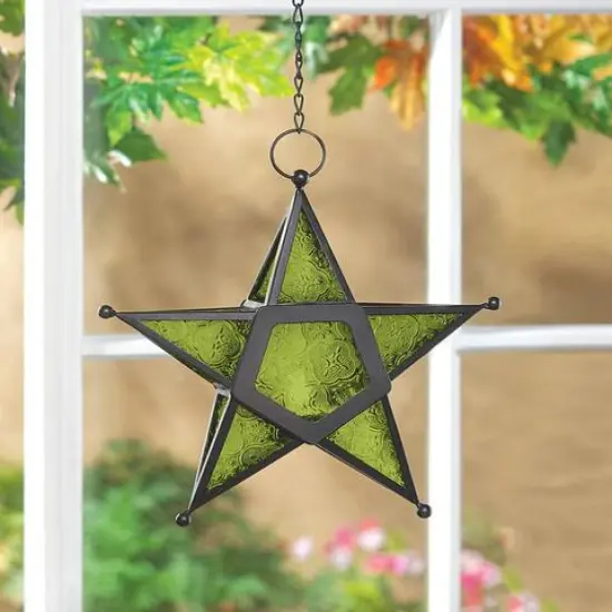9.5'' Green Glass Star Lantern {6}