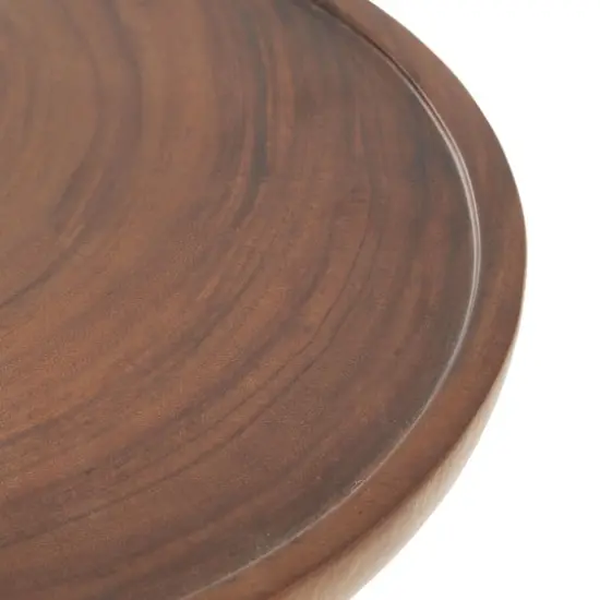 17.75" Brown Wood Handmade Accent Table with Cylinder Block Base {5}