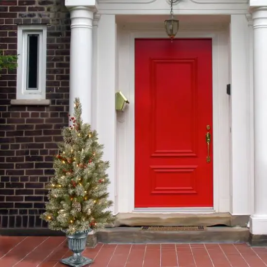 4ft. Pre-Lit Feel Real&reg; Snowy Bristle Berry Artificial Christmas Entrance Tree, Clear Lights {3}