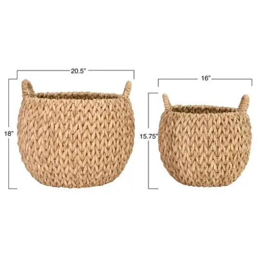 Hello Honey&reg; Beige Round Woven Water Hyacinth Basket with Handles Set {5}