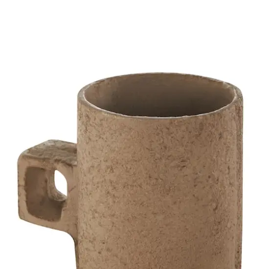 15.5" Brown Paper Mache Abstract Distressed Textured Vase with Geometric Handle {5}