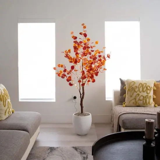 5ft. Pre-Lit LED Autumn Eucalyptus Artificial Fall Tree {3}