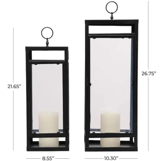 Black Minimalist Candle Lantern with Ring Handles Set {8}