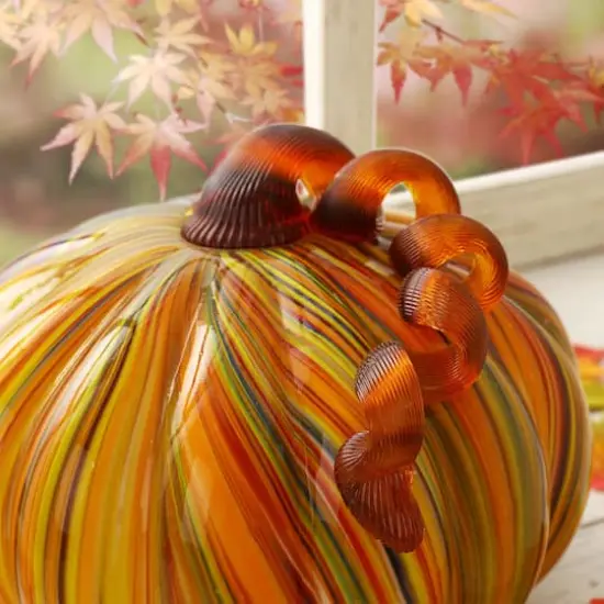 Glitzhome&reg; Large Glass Pumpkin, Multicolor Stripes {12}
