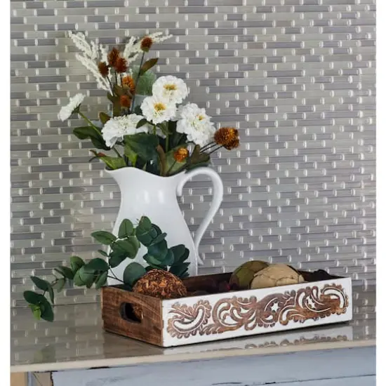 Brown Mango Wood Traditional Tray Set {7}