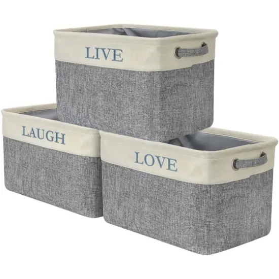 Sorbus 11" Gray Twill Caps Love Live Laugh Storage Basket Set {1}