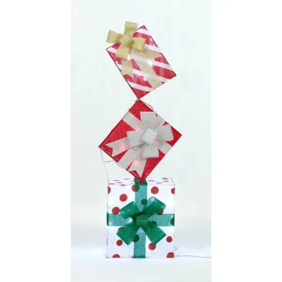 3.5ft. Stacked Gifts Tinsel Fabric Stacked Gift Box {1}