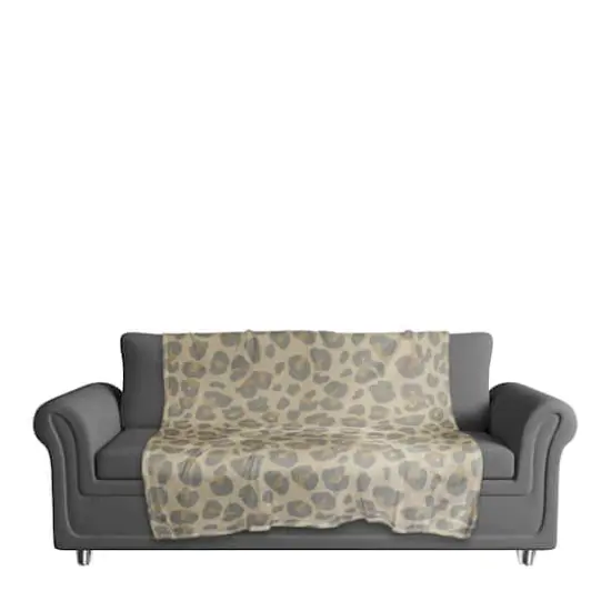 Neutral Gray Leopard Coral Fleece Blanket {4}
