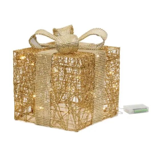 Gold LED Wrapped Presents Display Set {4}