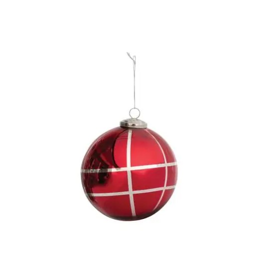 Hello Honey&reg; 6" Red & Silver Grid Mercury Glass Ball Ornament {1}