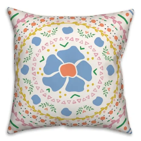 18" Floral Ring Mandala Spun Poly Pillow {1}