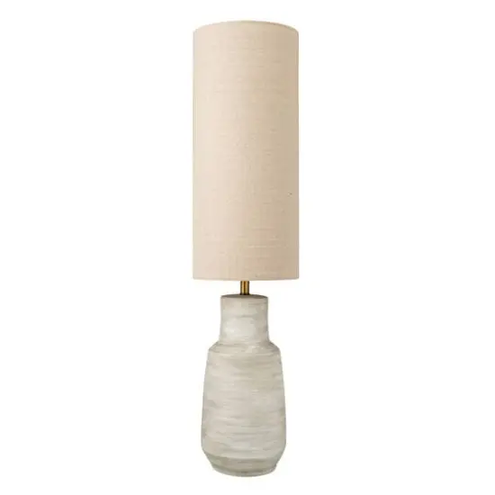 Hello Honey&reg; 4ft. Sand Color Ceramic Floor Lamp with Linen Shade {12}