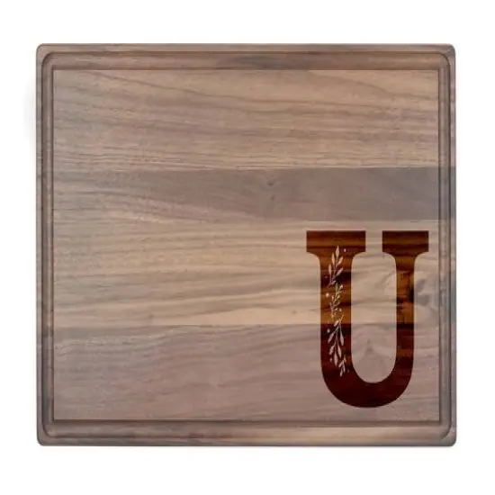 Floral Monogram Walnut Cutting Board U {1}