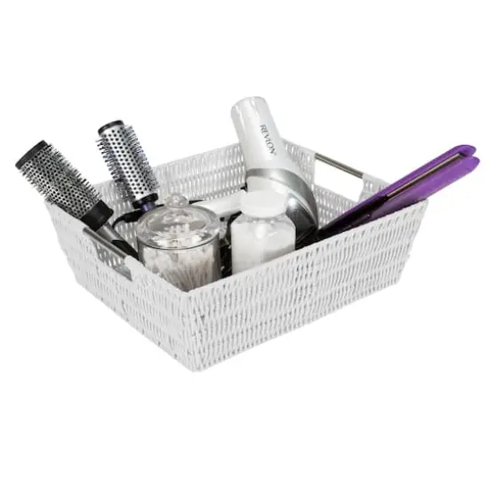Simplify White Shelf Storage Rattan Tote Basket {4}